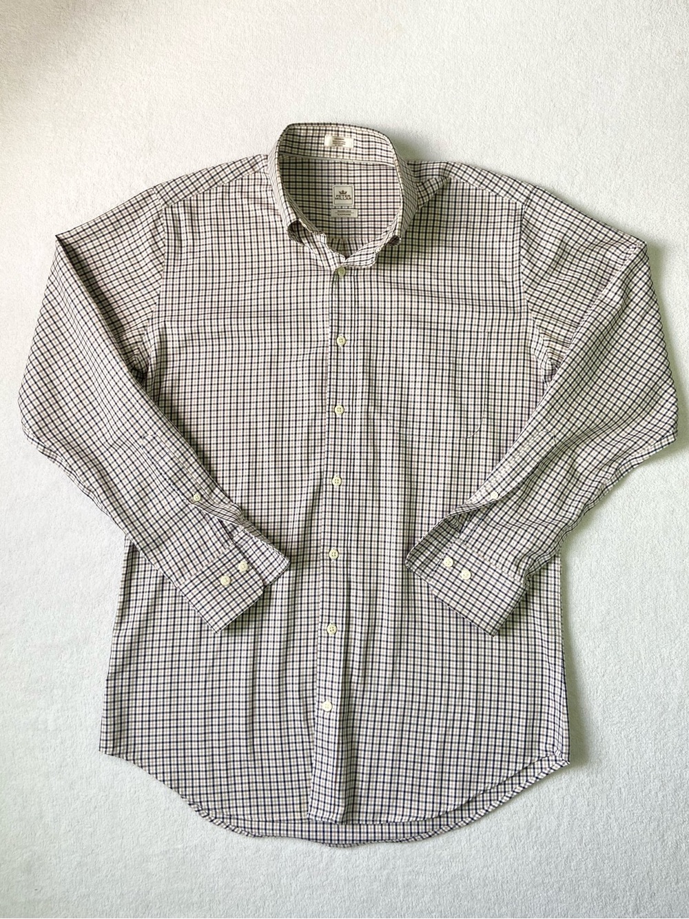 Peter Millar Men's Button-Down Check Shirt in White and Brown